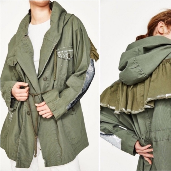 Zara Jackets & Blazers - Zara Sequins Ruffle Parka